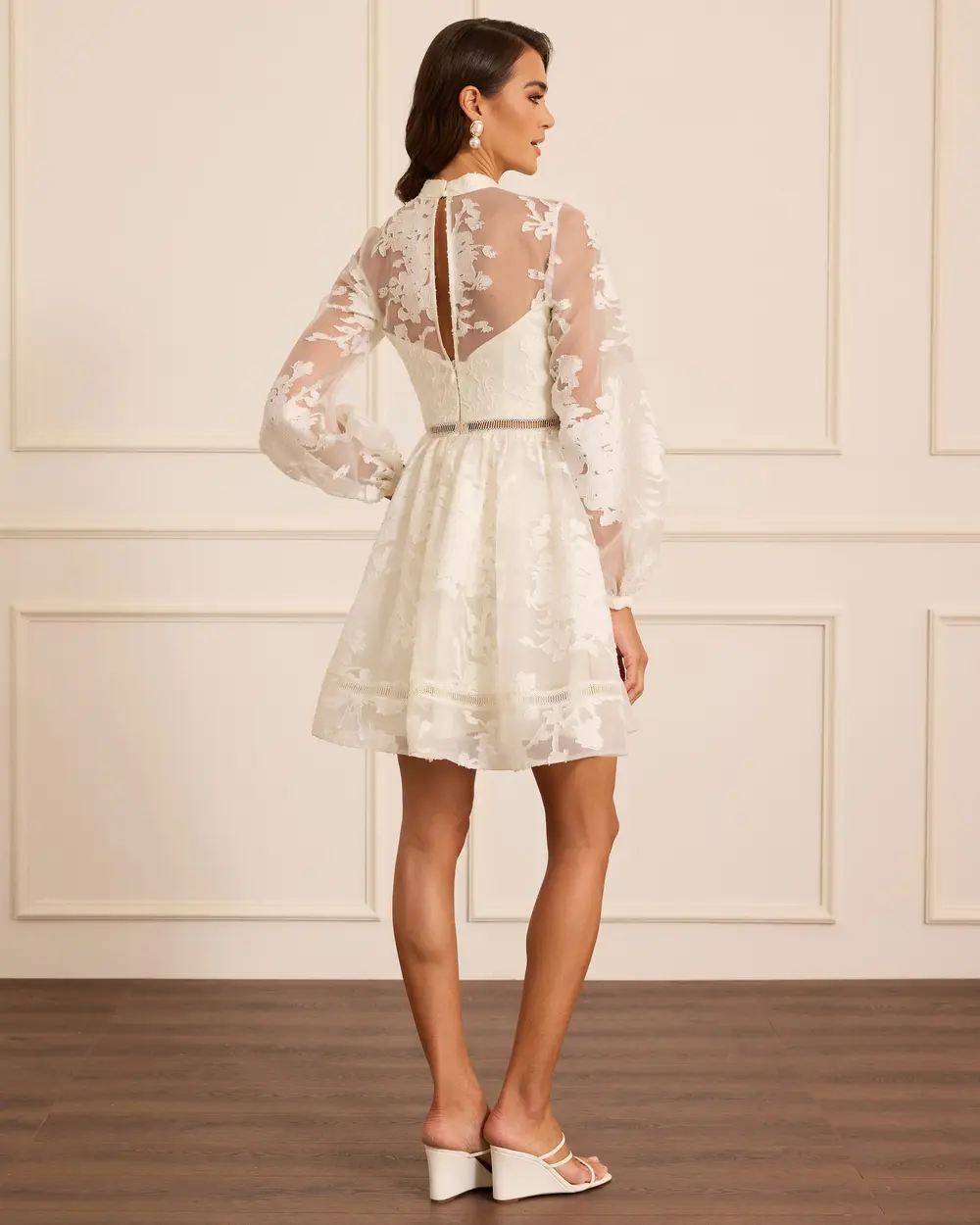 Hakim Yaka Çiçek Desenli Mini Abiye