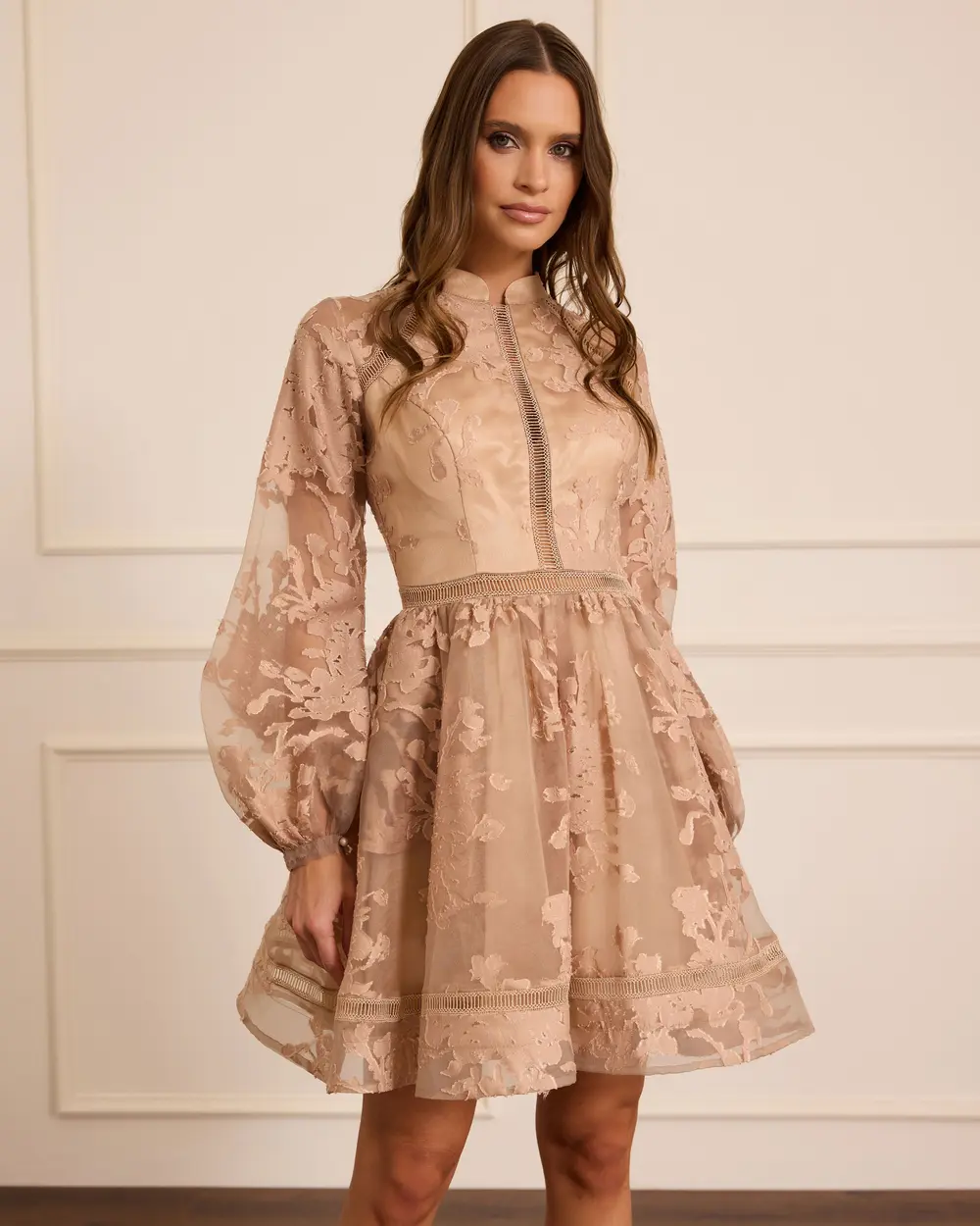 Judge Collar Floral Patterned Mini Evening Dress