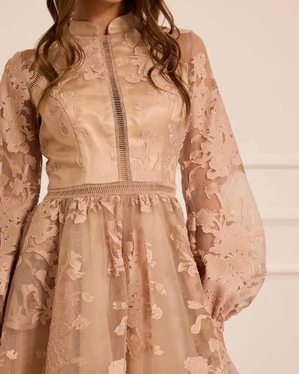 Judge Collar Floral Patterned Mini Evening Dress