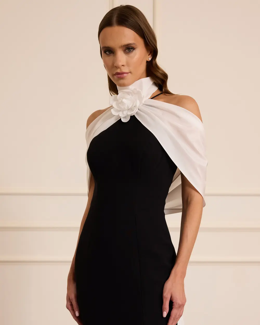 Crepe Evening Dress with Removable Accessories