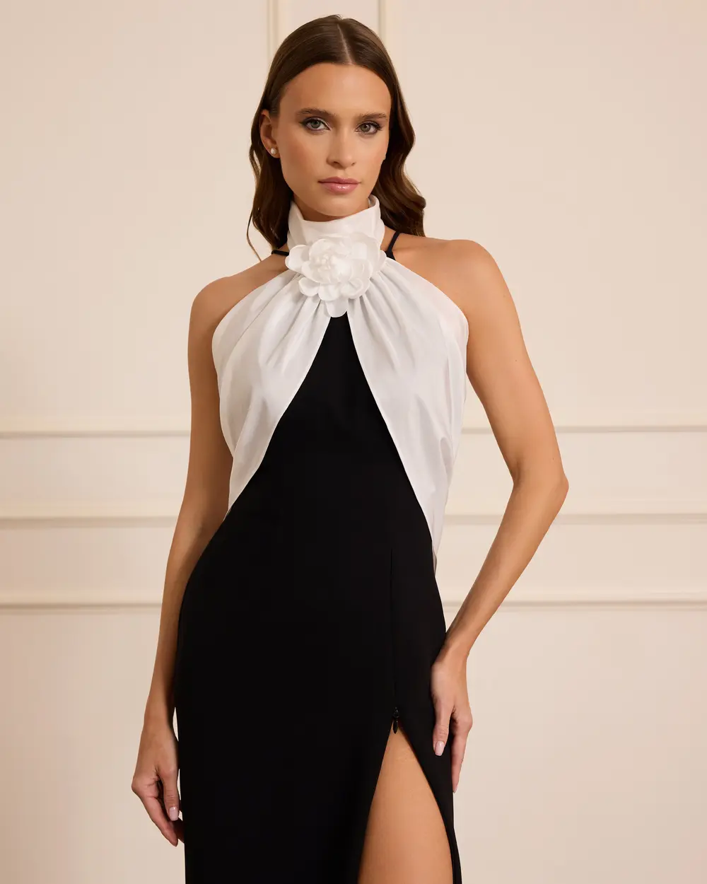 Crepe Evening Dress with Removable Accessories