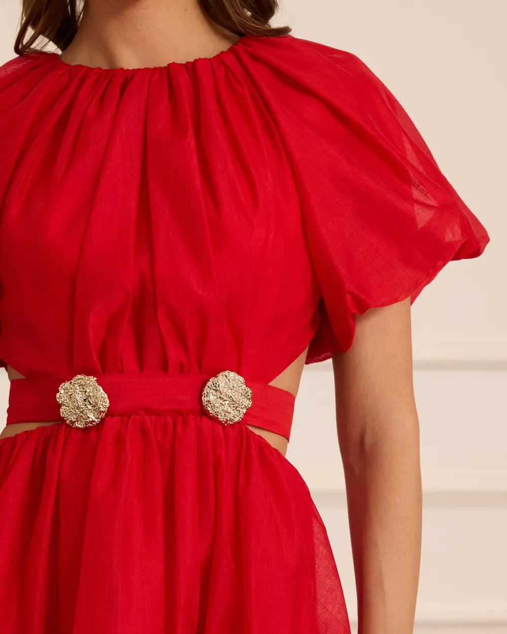 Pencere Detaylı Balon Kol Mini Abiye