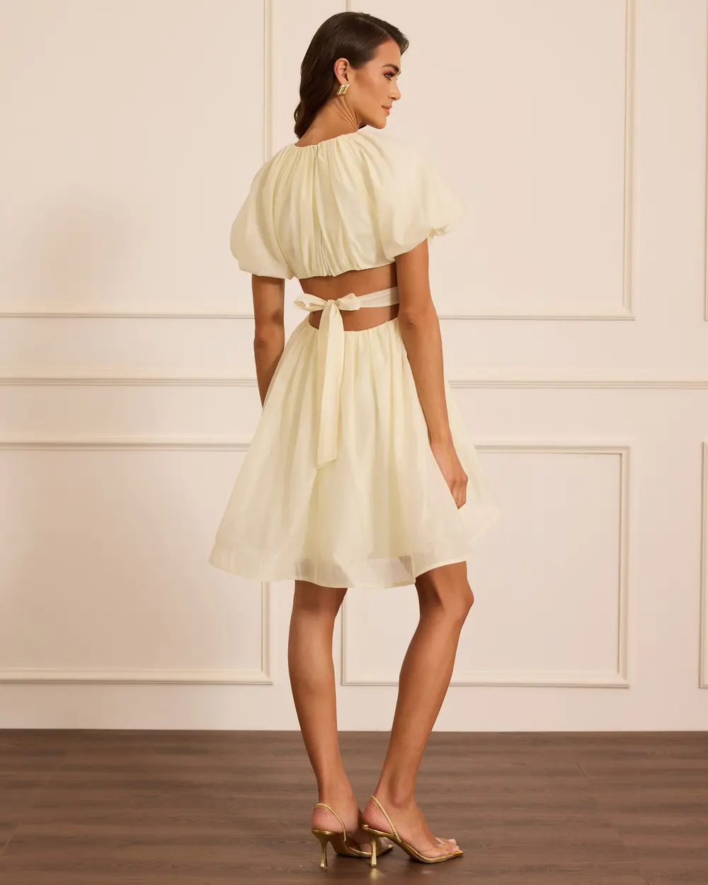 Pencere Detaylı Balon Kol Mini Abiye