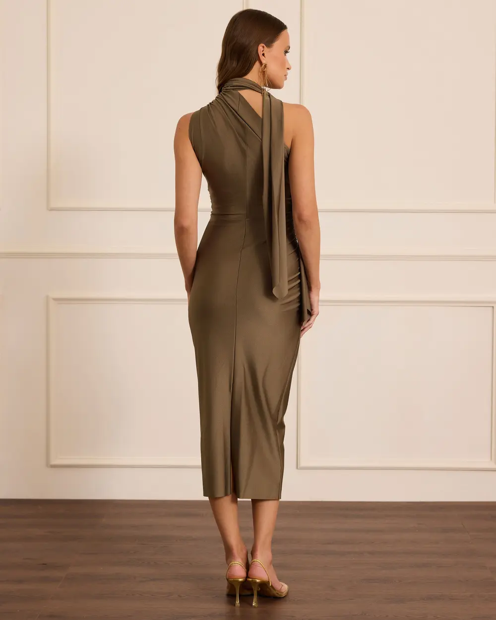 Fular Yakalı Drapeli Dar Form Abiye