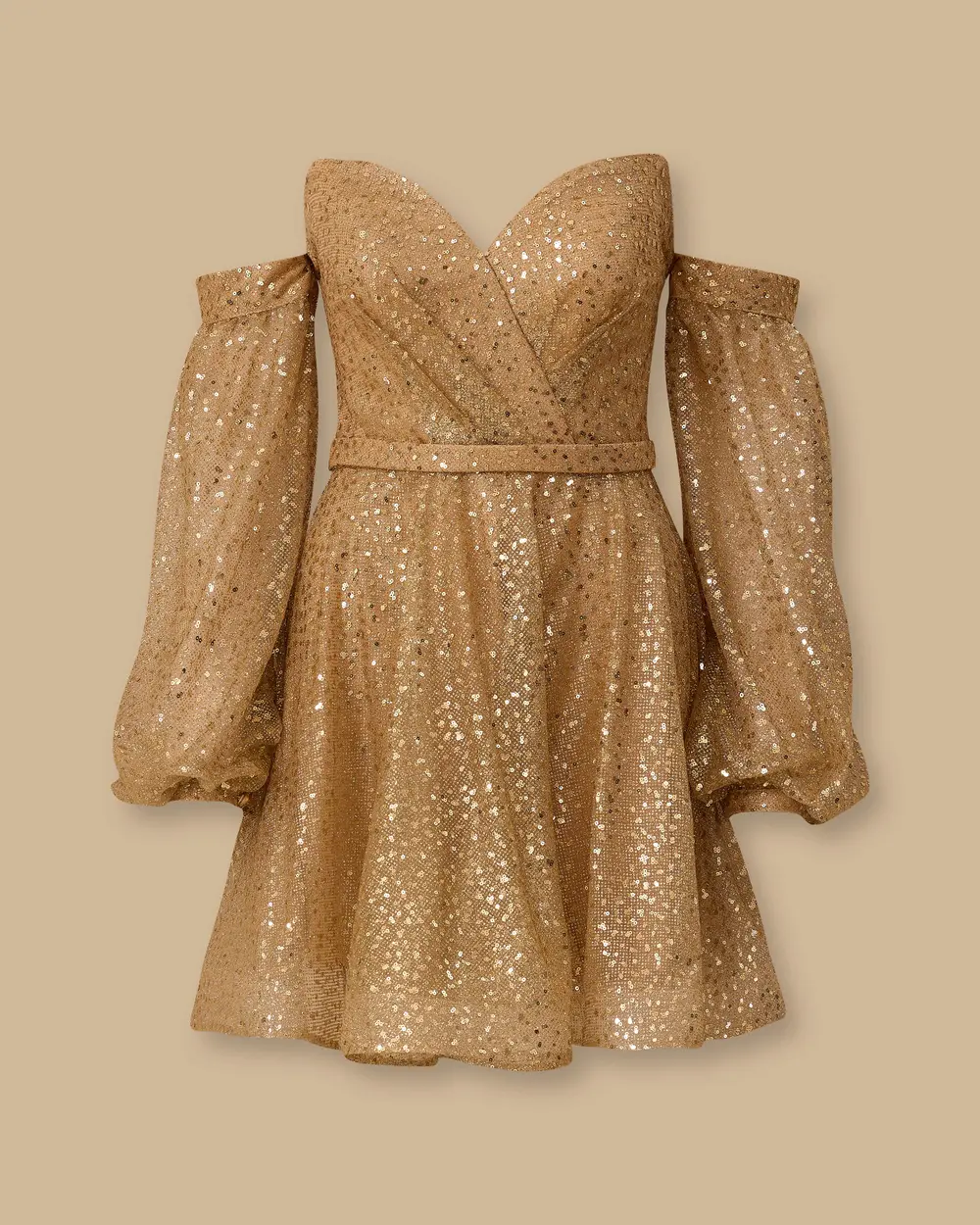 Detachable Sleeves Heart Neck Sequin Mini Evening Dress