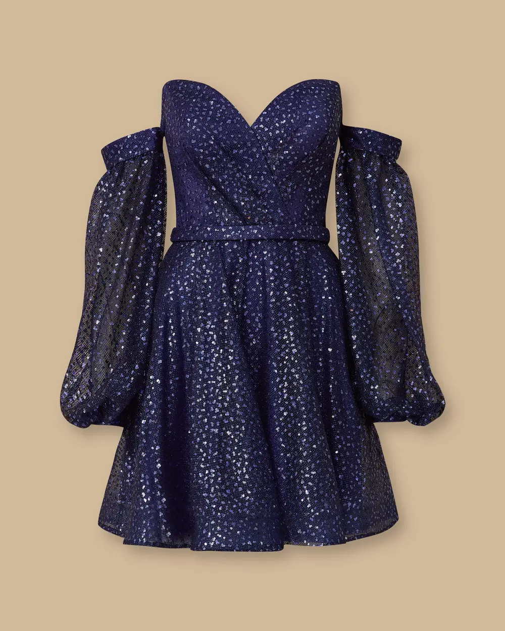 Detachable Sleeves Heart Neck Sequin Mini Evening Dress