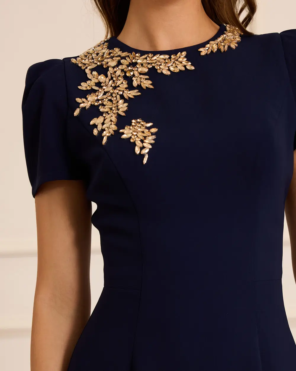 Stone Midi Crepe Evening Dress