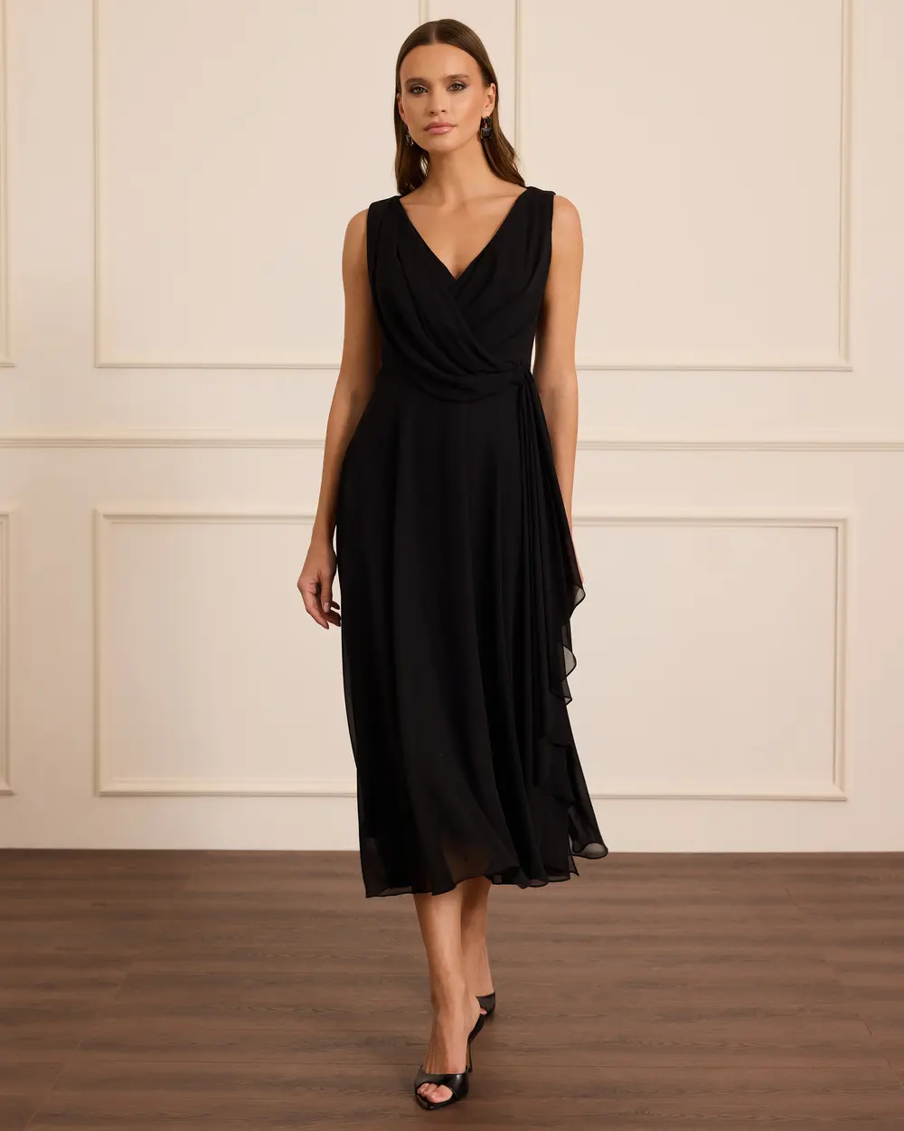 Şifon Kolsuz Midi Abiye