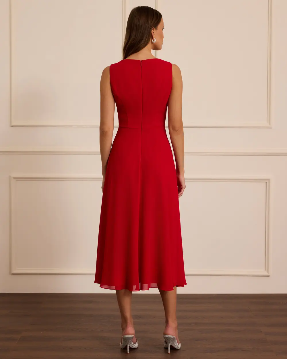 Şifon Kolsuz Midi Abiye