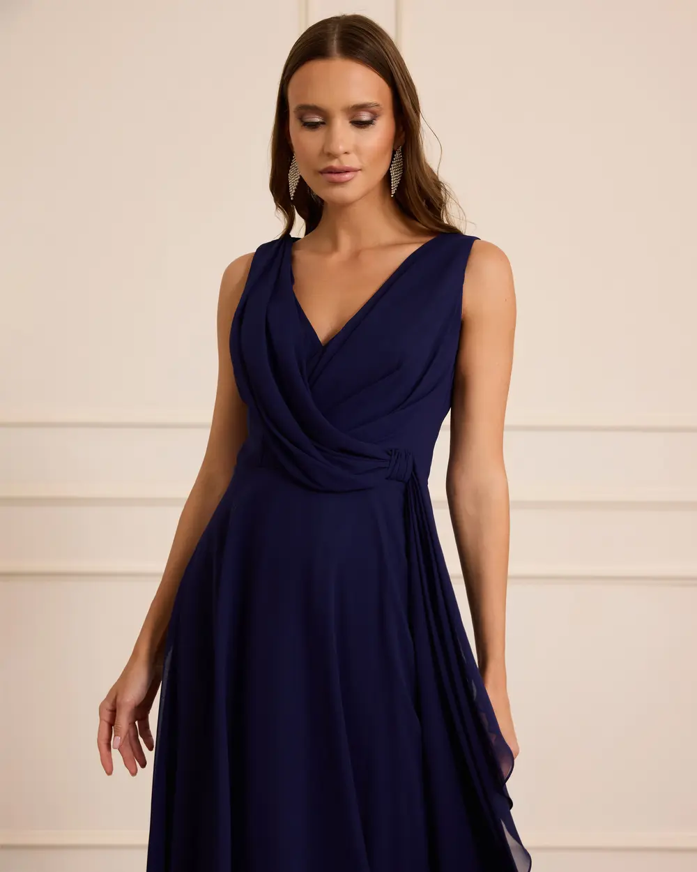 Chiffon Sleeveless Midi Evening Dress
