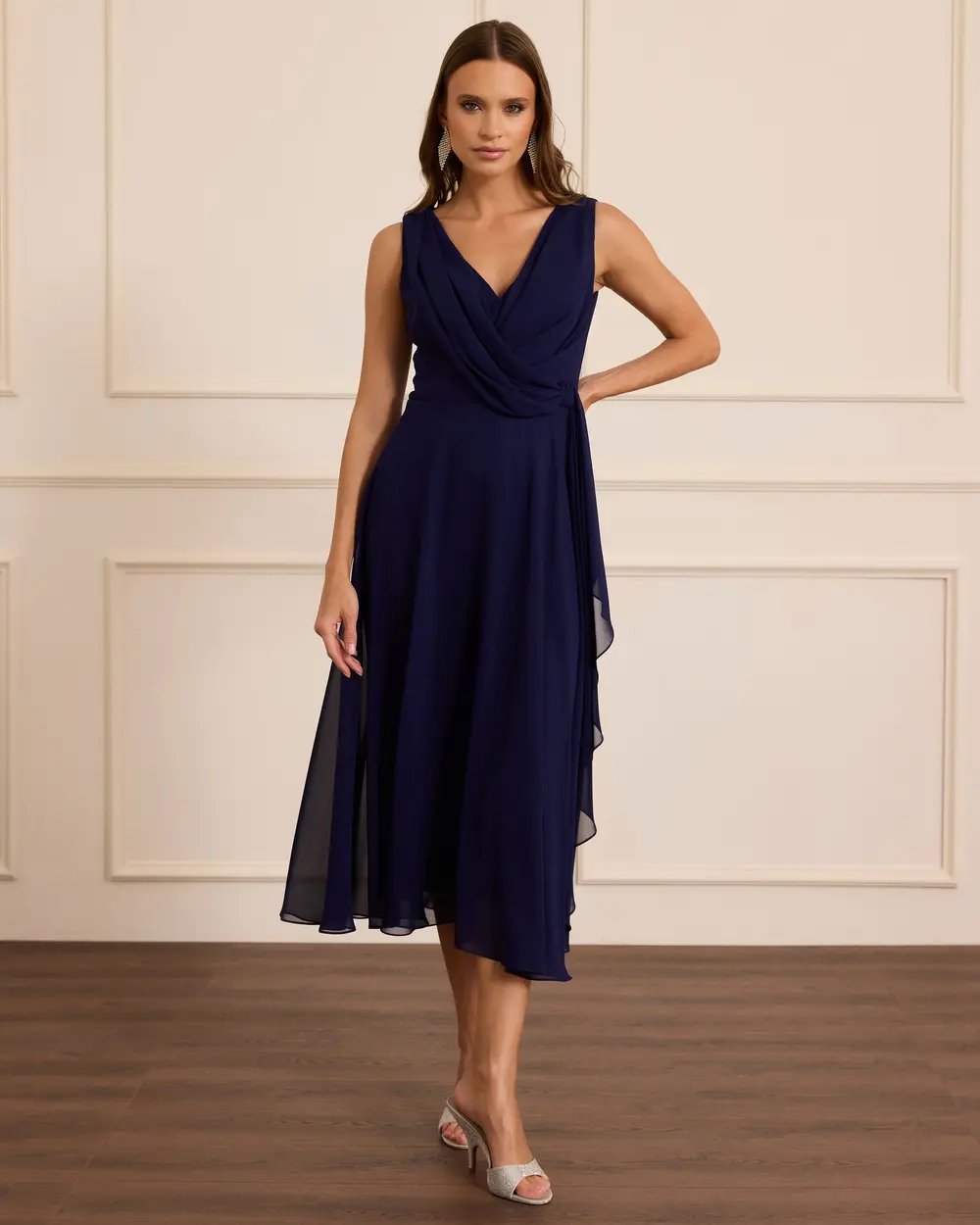Chiffon Sleeveless Midi Evening Dress
