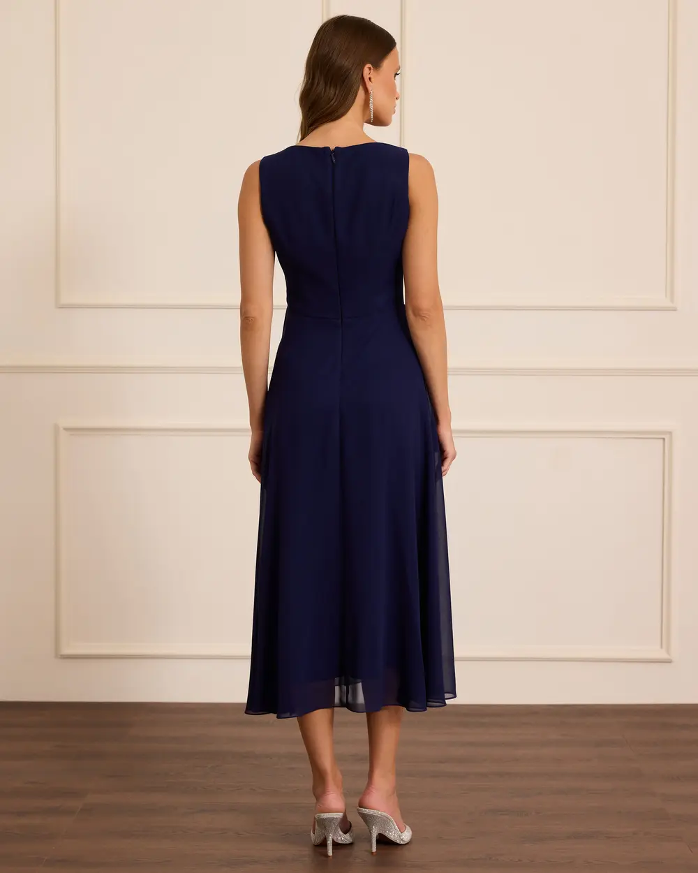 Chiffon Sleeveless Midi Evening Dress