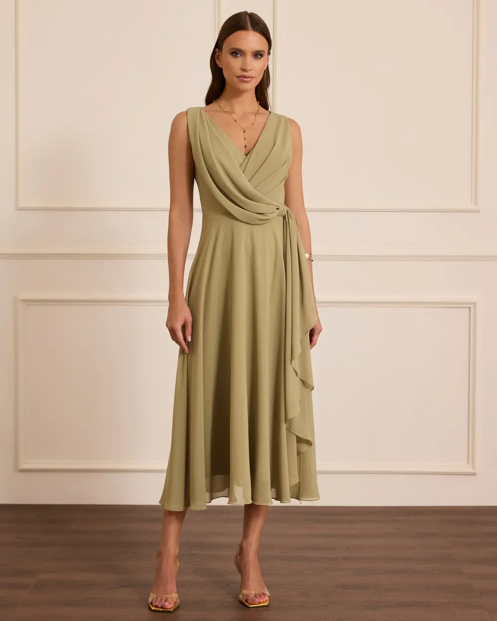 Şifon Kolsuz Midi Abiye