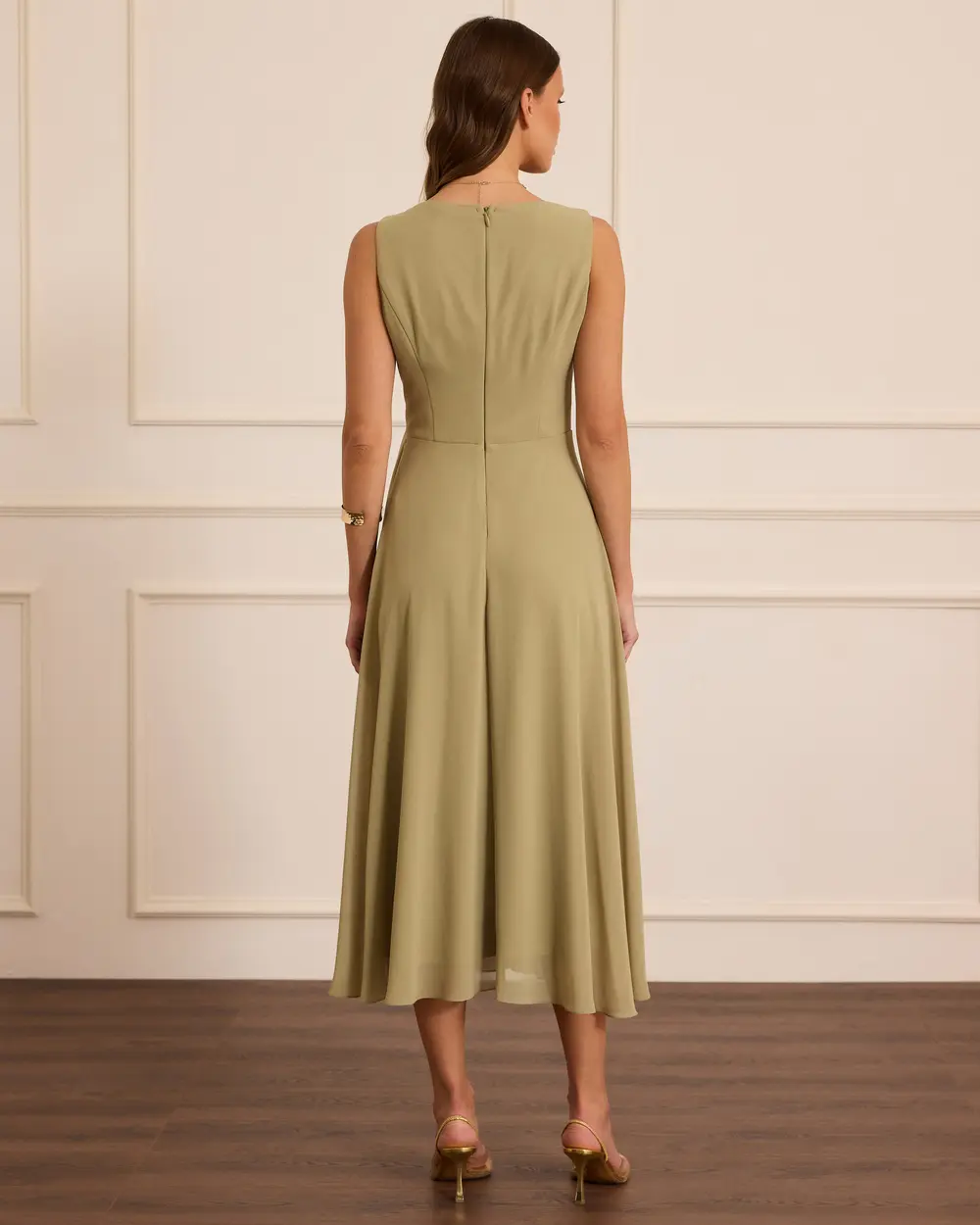 Şifon Kolsuz Midi Abiye