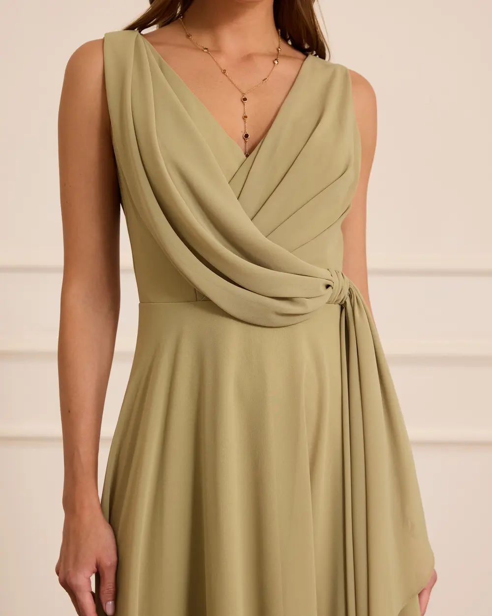 Şifon Kolsuz Midi Abiye