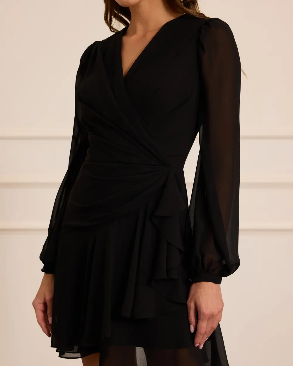 Fırfır Detaylı Kruvaze Şifon Abiye