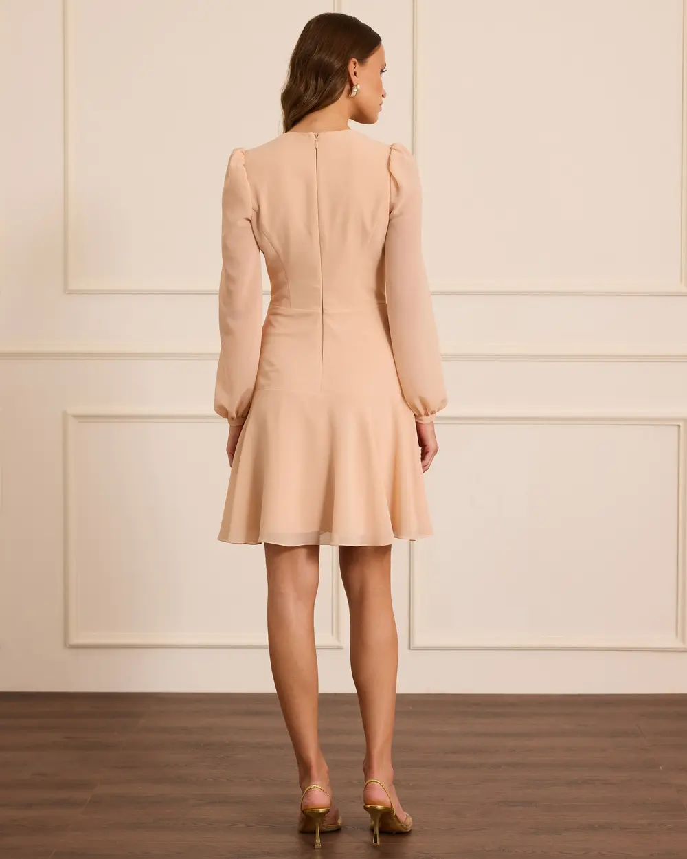 Double-breasted Chiffon Evening Dress with Frill Detail