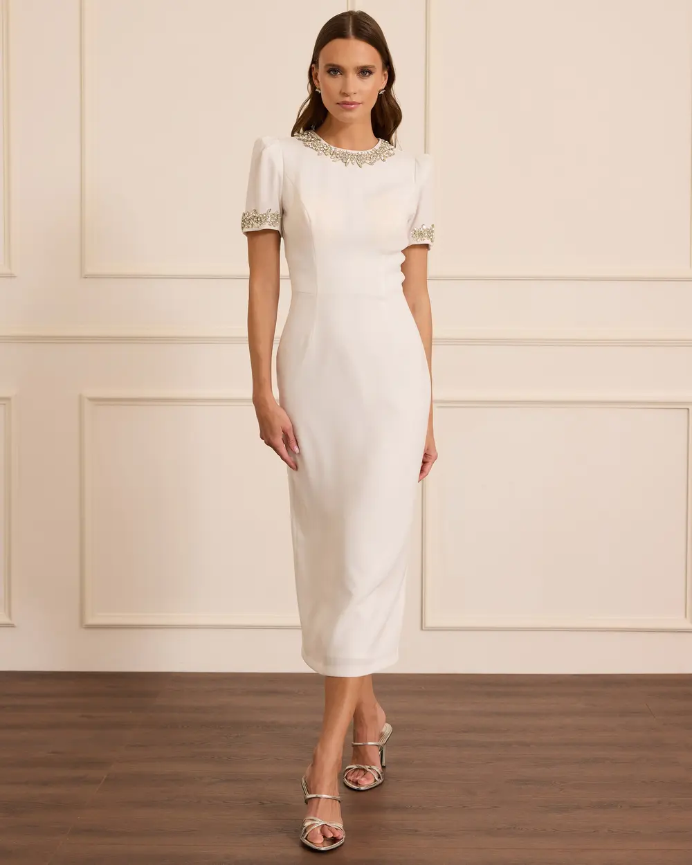 Taş Detaylı Kısa Kollu Midi Abiye