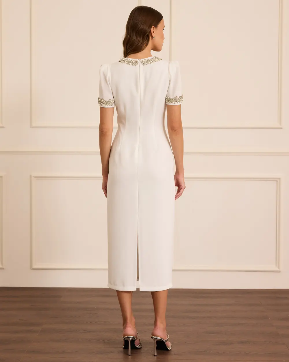 Taş Detaylı Kısa Kollu Midi Abiye