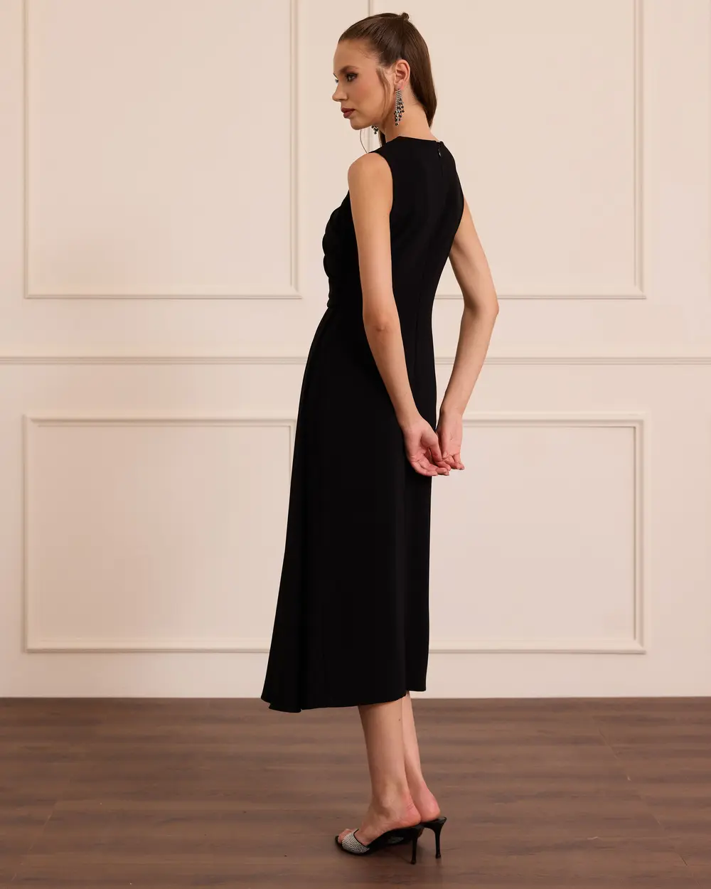 Wrap-Neck, Draped, Slit Midi Evening Gown