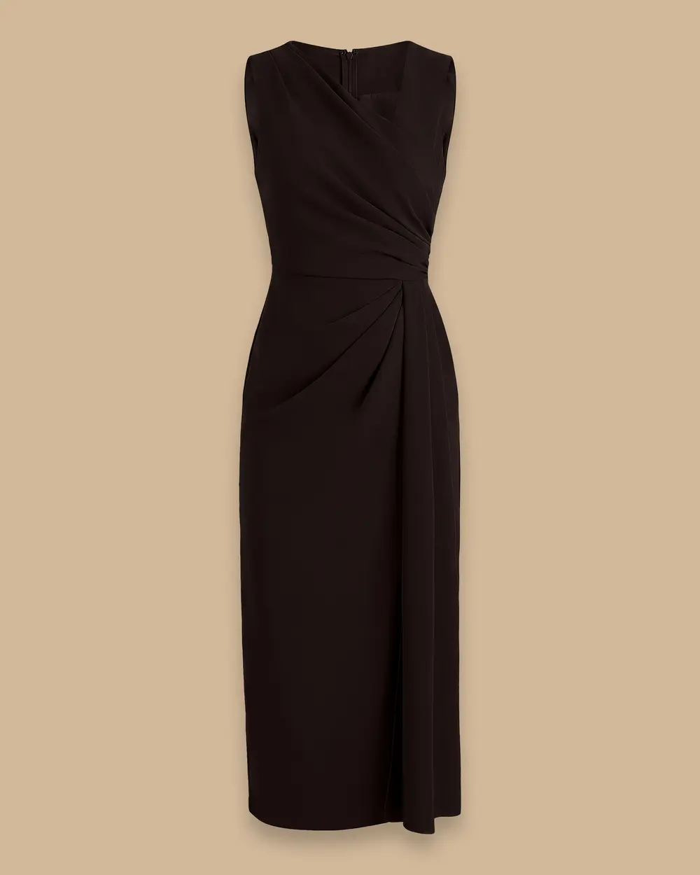 Wrap-Neck, Draped, Slit Midi Evening Gown