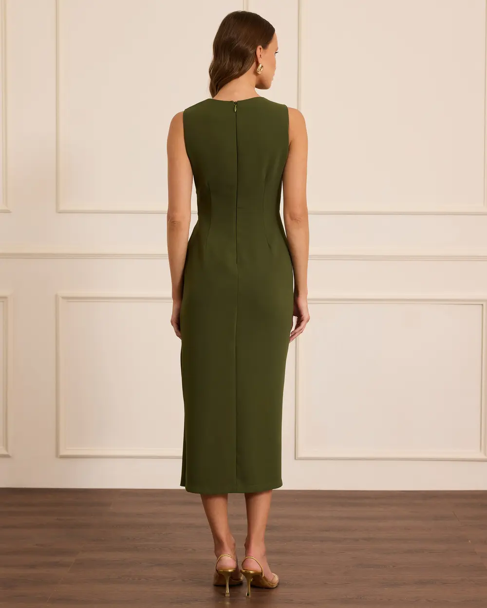 Wrap-Neck, Draped, Slit Midi Evening Gown