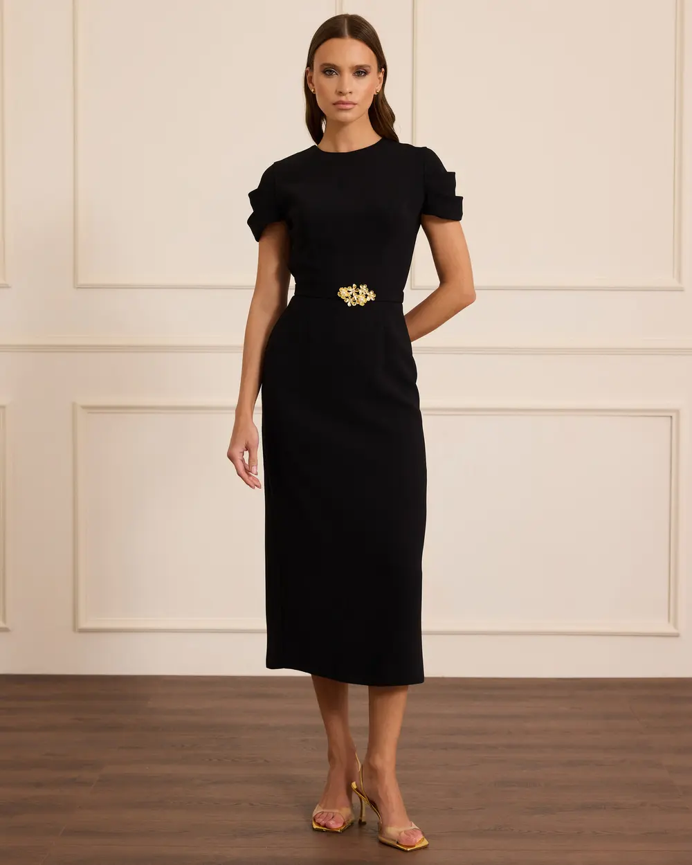 Kemerli Kısa Kollu Midi Abiye