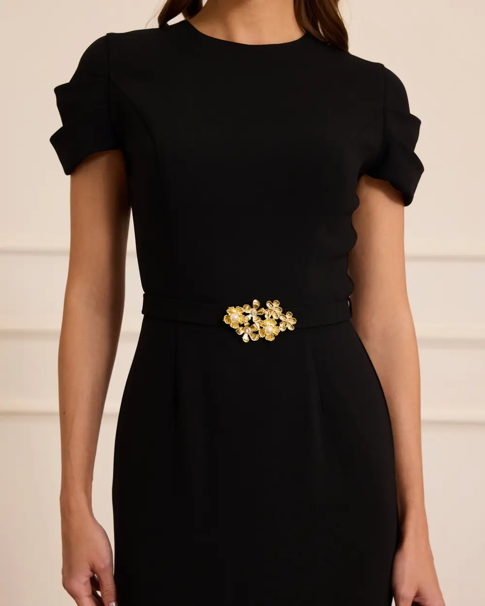 Kemerli Kısa Kollu Midi Abiye