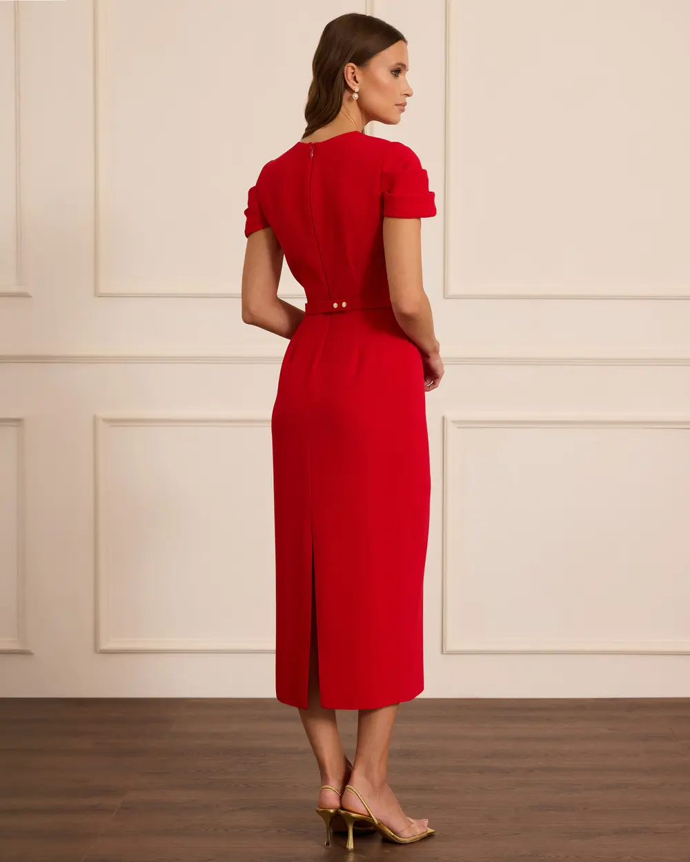 Kemerli Kısa Kollu Midi Abiye