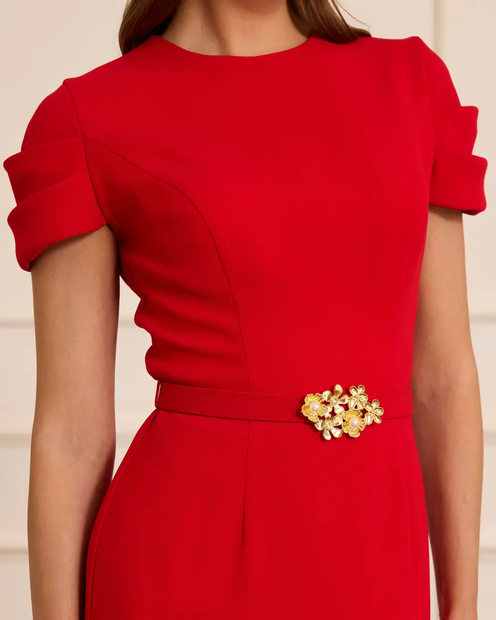 Kemerli Kısa Kollu Midi Abiye