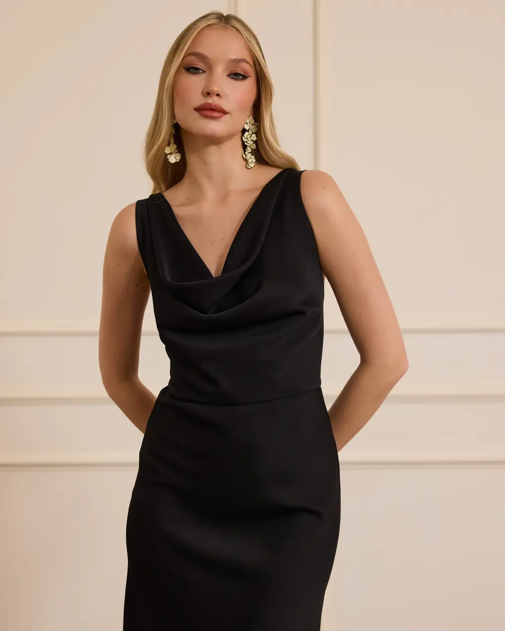 Back Decollete Neckline Satin Dress