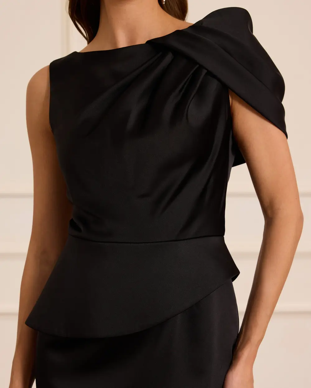 One Shoulder Satin Midi Evening Dress