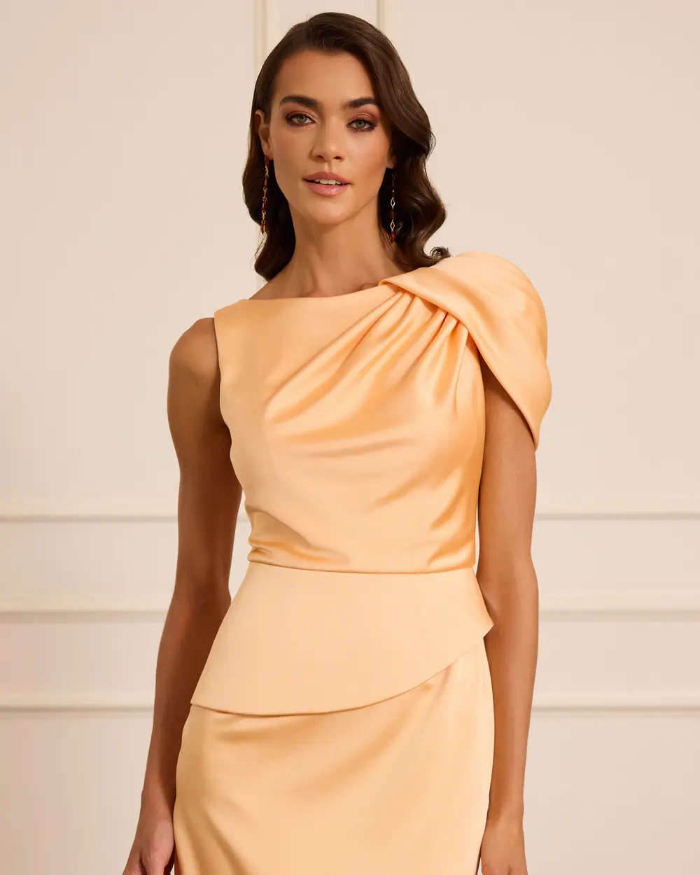 Tek Omuz Saten Midi Abiye