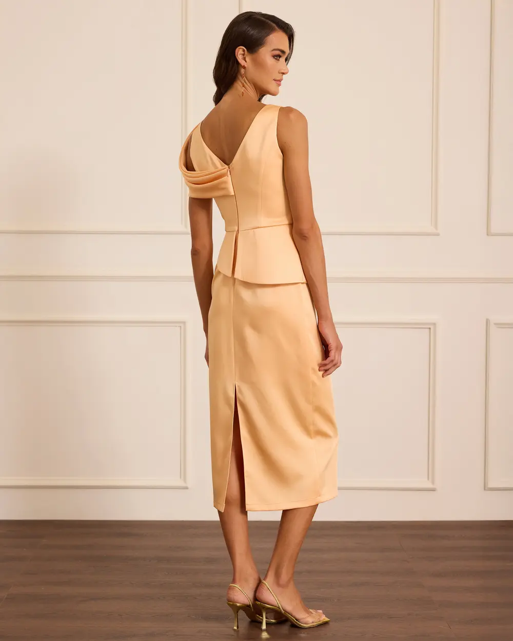 Tek Omuz Saten Midi Abiye