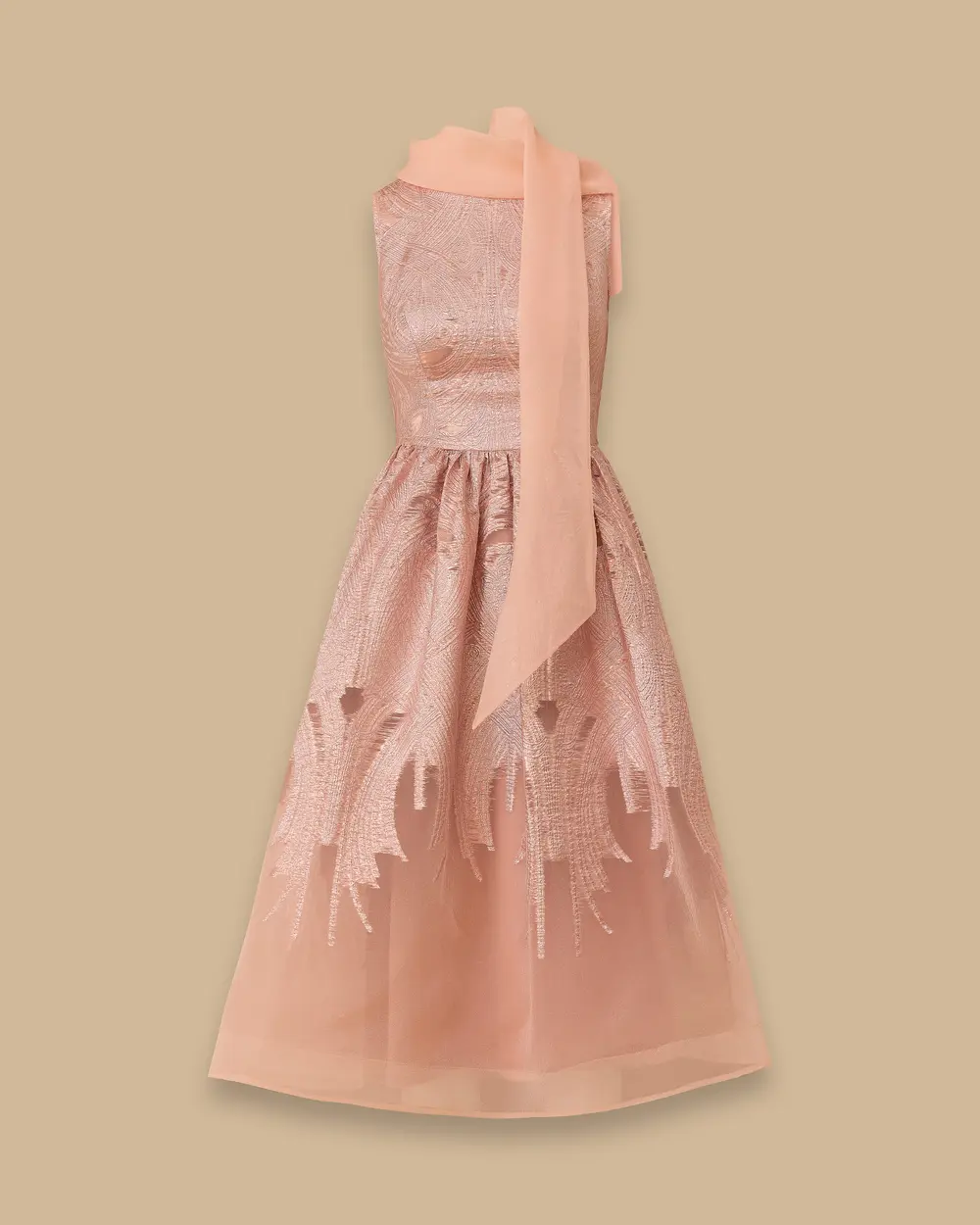 Midi Flared Evening Dress with Removable Scarf Detail