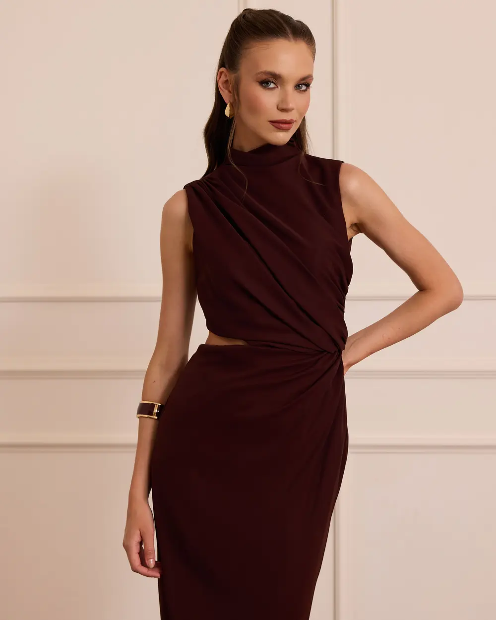 Window Detailed Midi Length Evening Dress