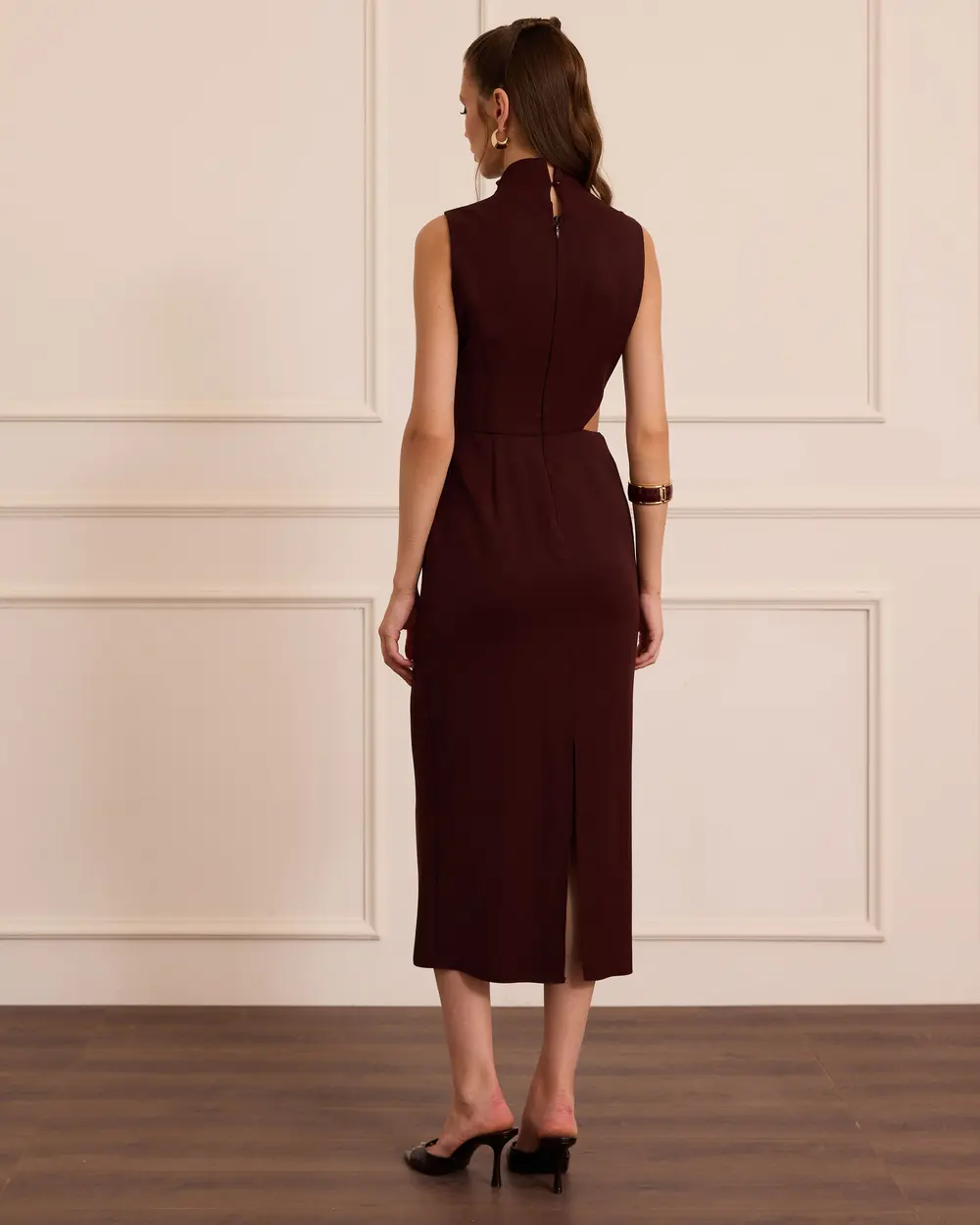 Window Detailed Midi Length Evening Dress
