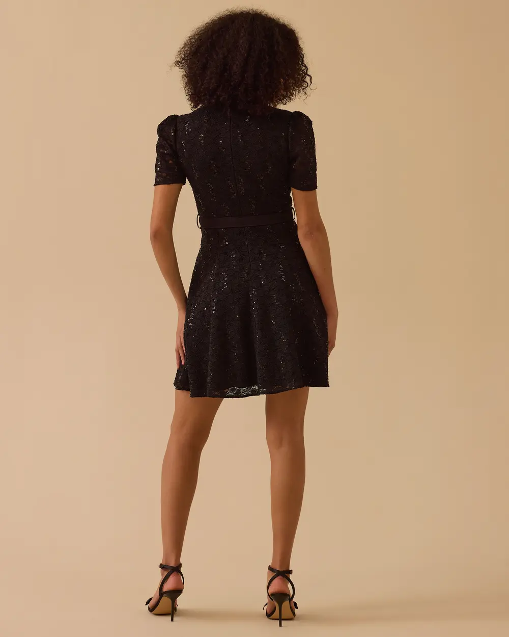 Elegant Lace Dress with Sequin Embroidered Belt