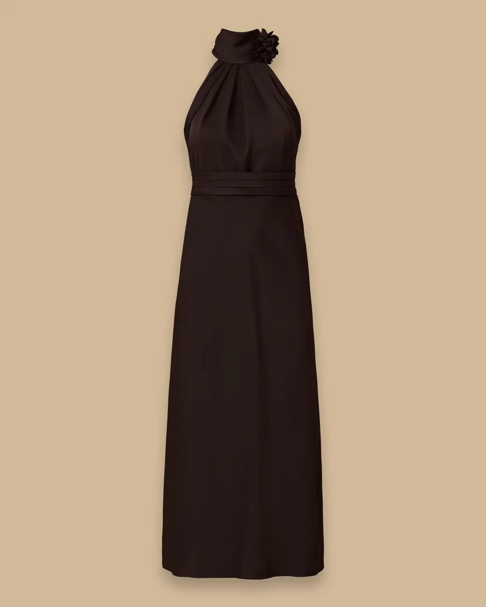 Halter Yaka Midi Boy Saten Elbise