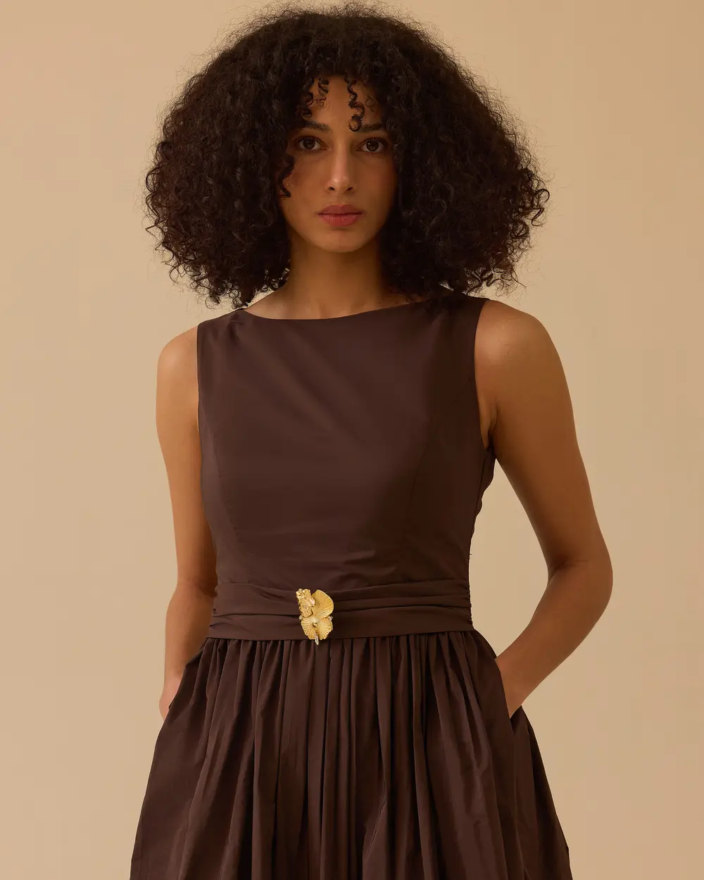 Brooch Detailed Balloon Skirted Elegant Dress