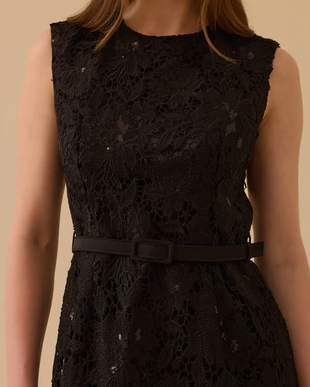 Kemerli Kloş Dantel Elbise