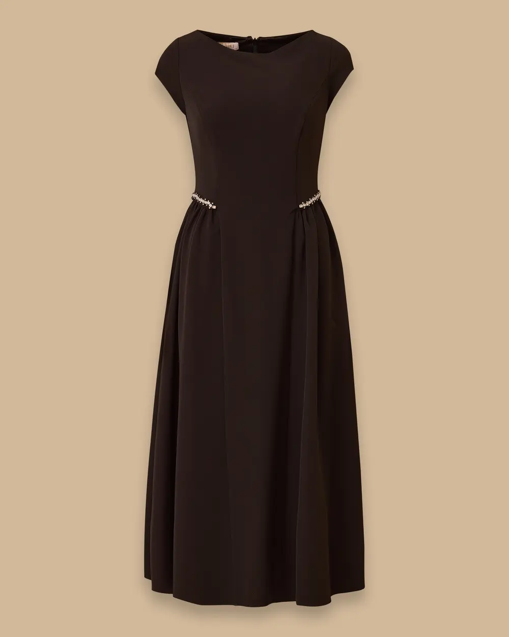 Taşlı Pile Detaylı Şık Midi Elbise