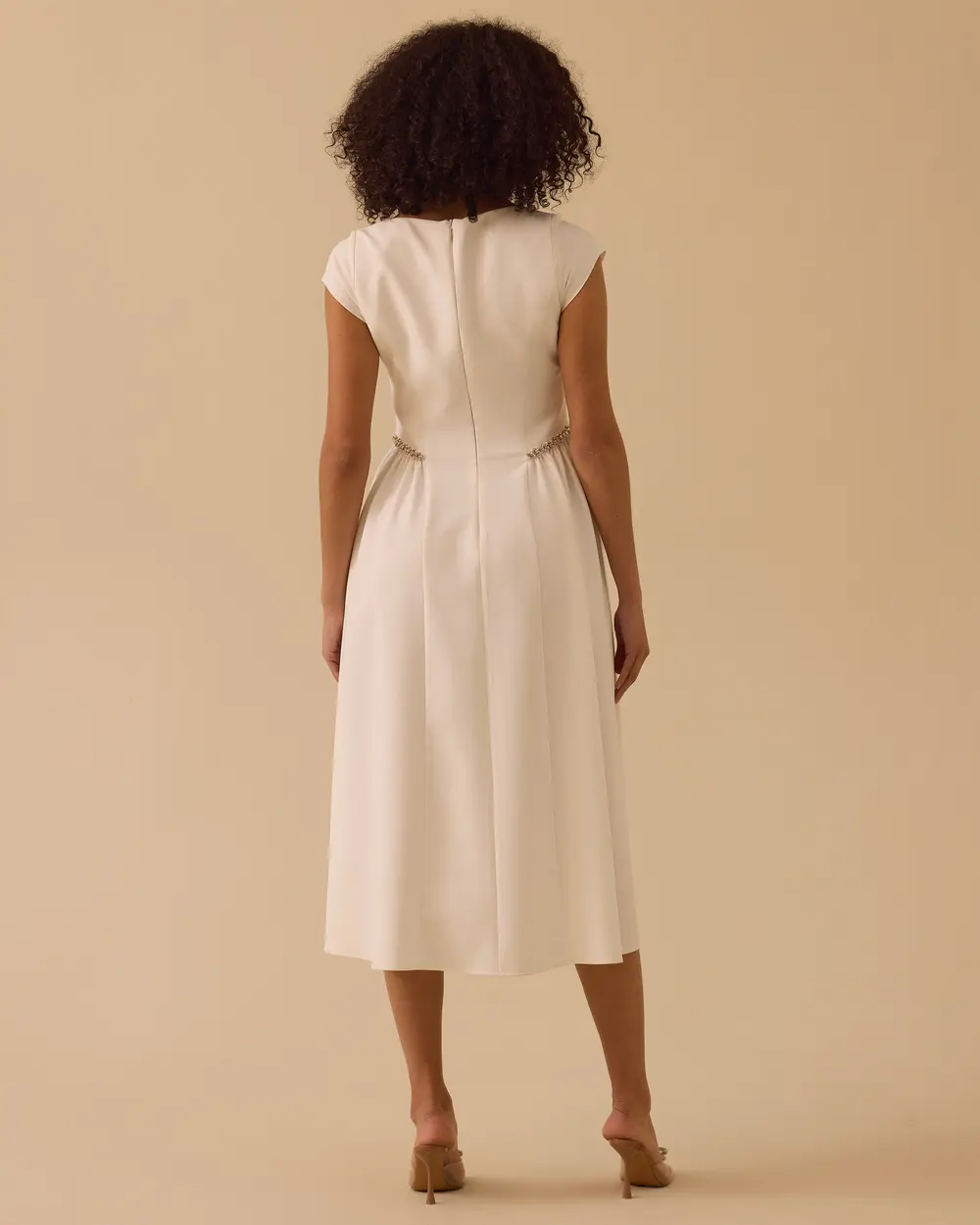 Elegant Midi Dress with Stone Pleated Detail