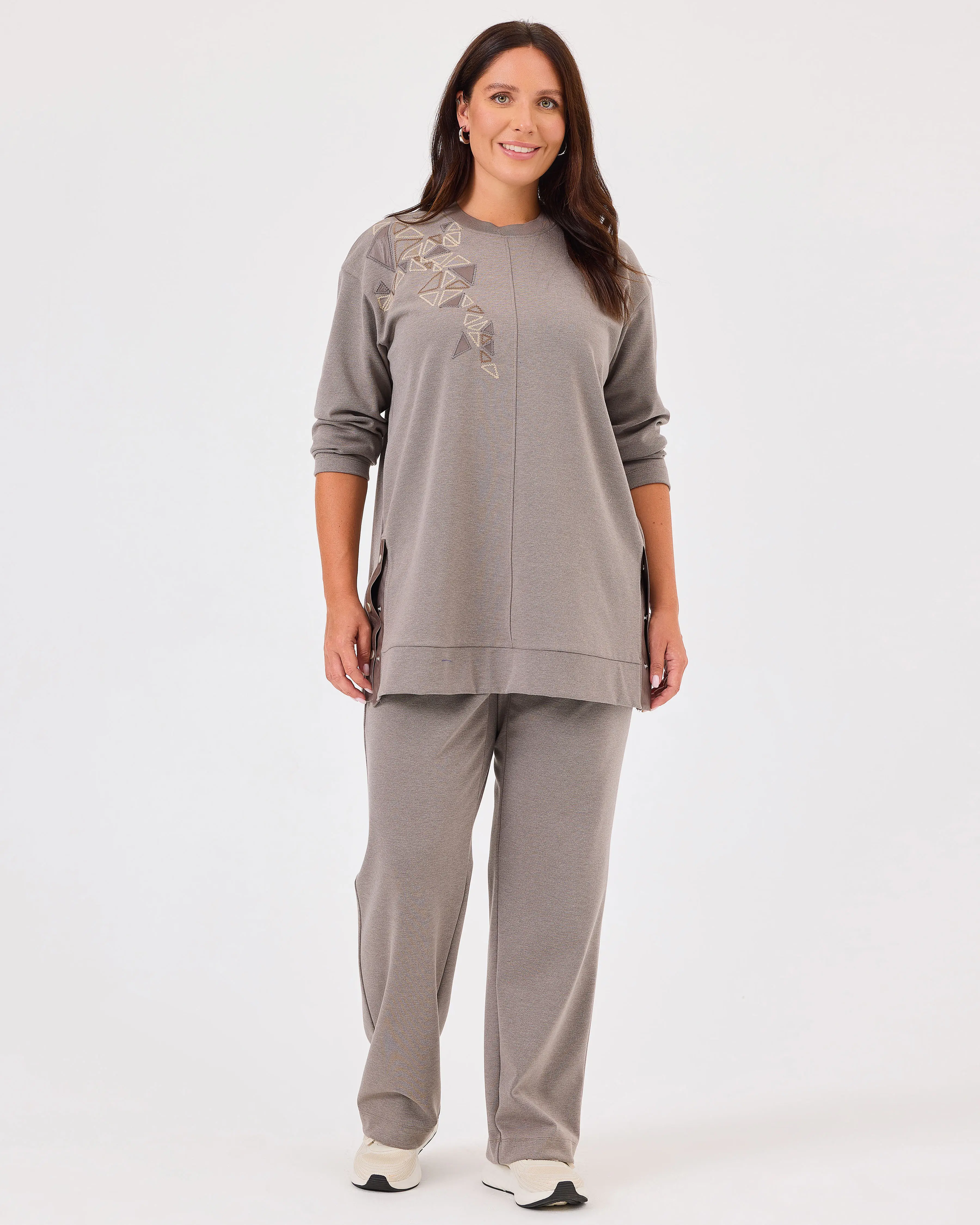Plus Size Embroidered Sweatshirt with Slit Detail