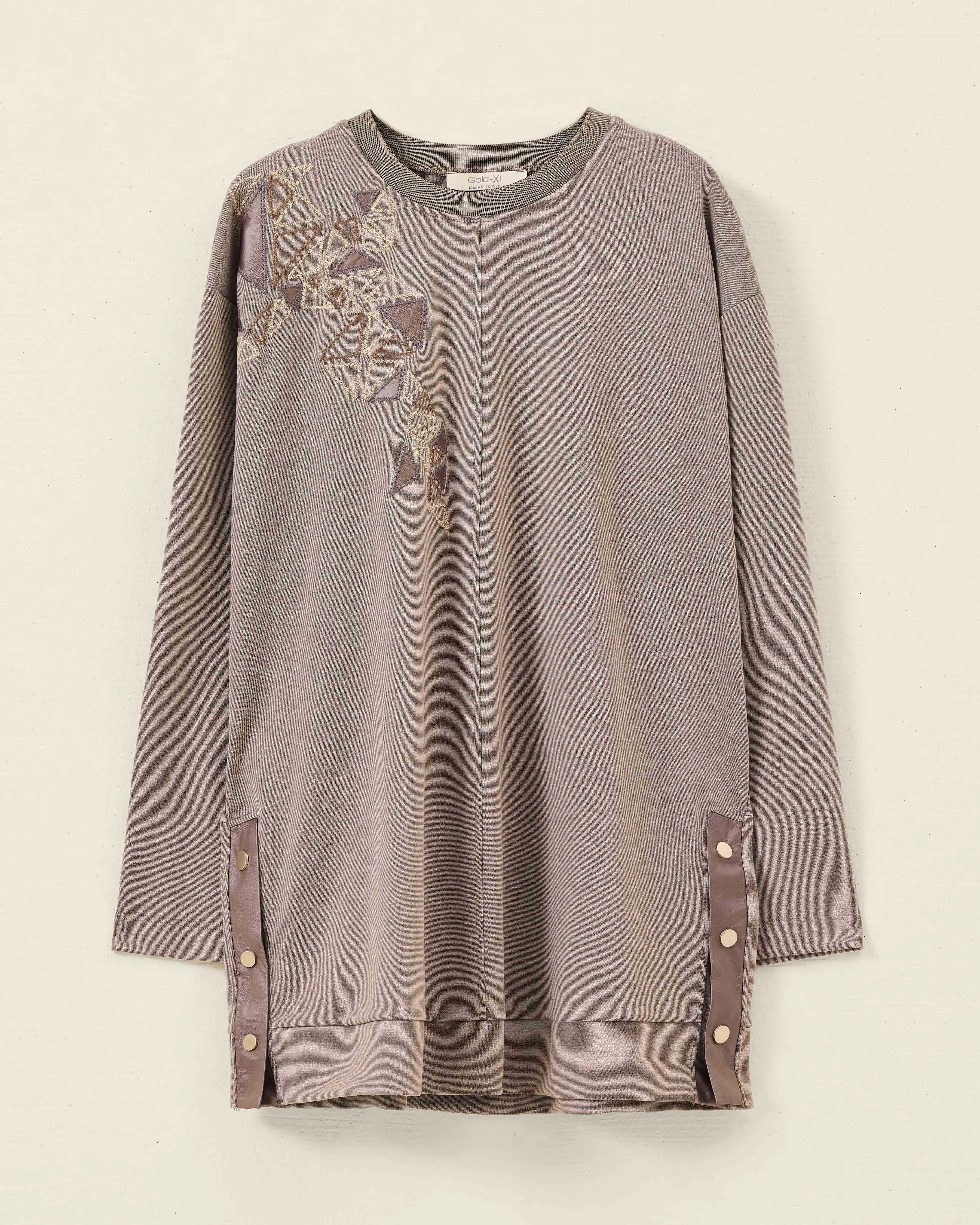 Plus Size Embroidered Sweatshirt with Slit Detail