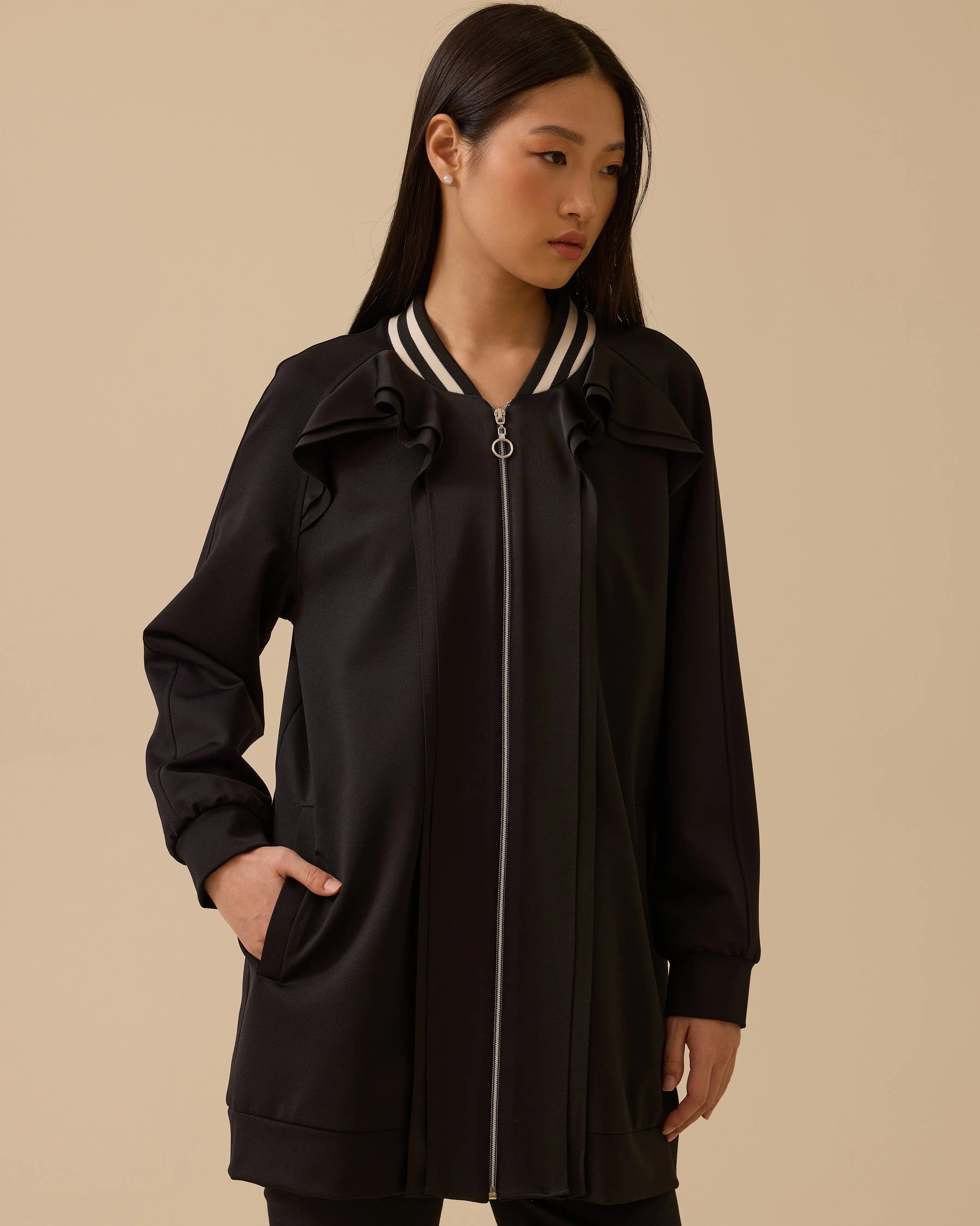 Frill Detailed Zippered Jacket - SecilStore