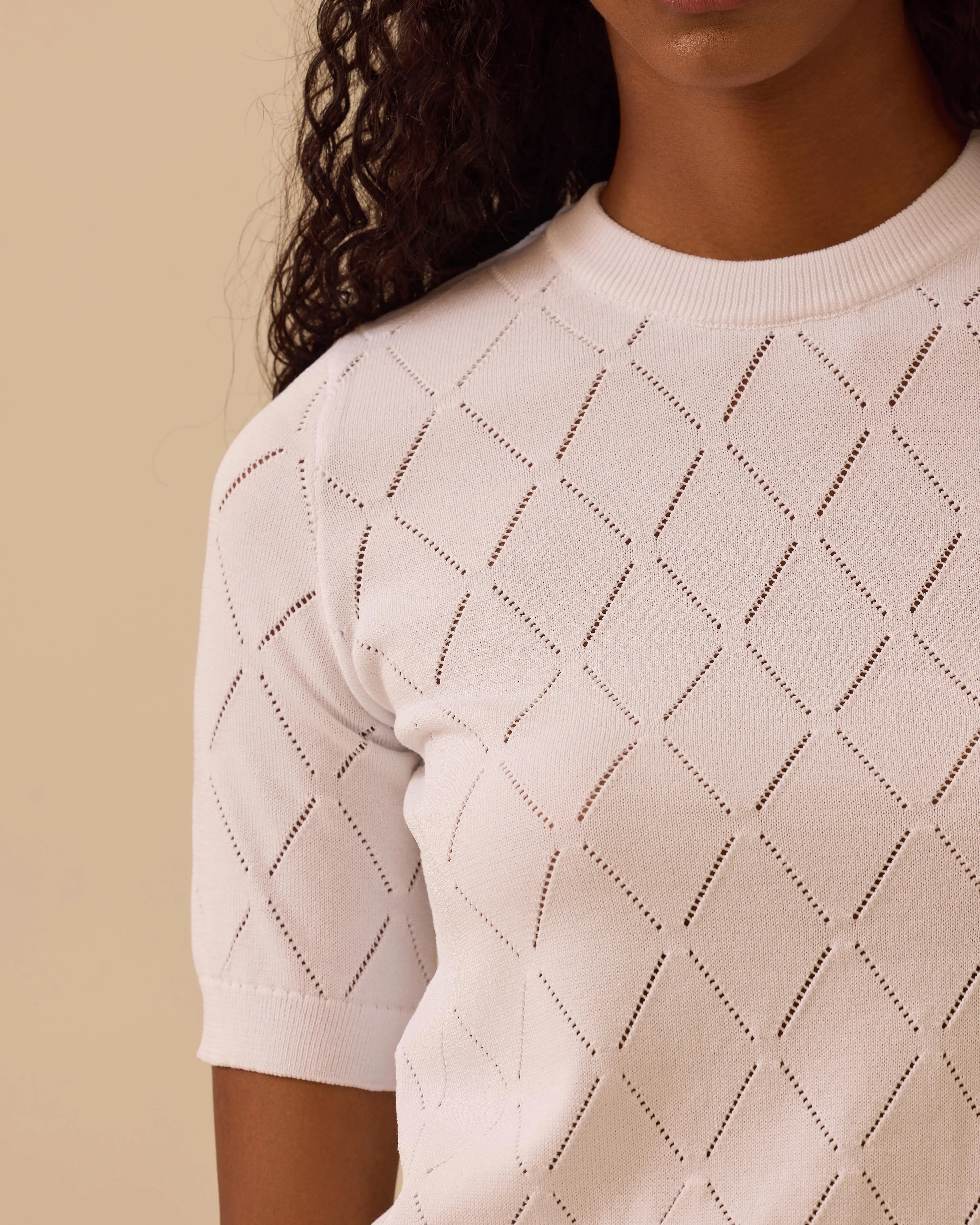 Desenli Kısa Kollu Triko Bluz