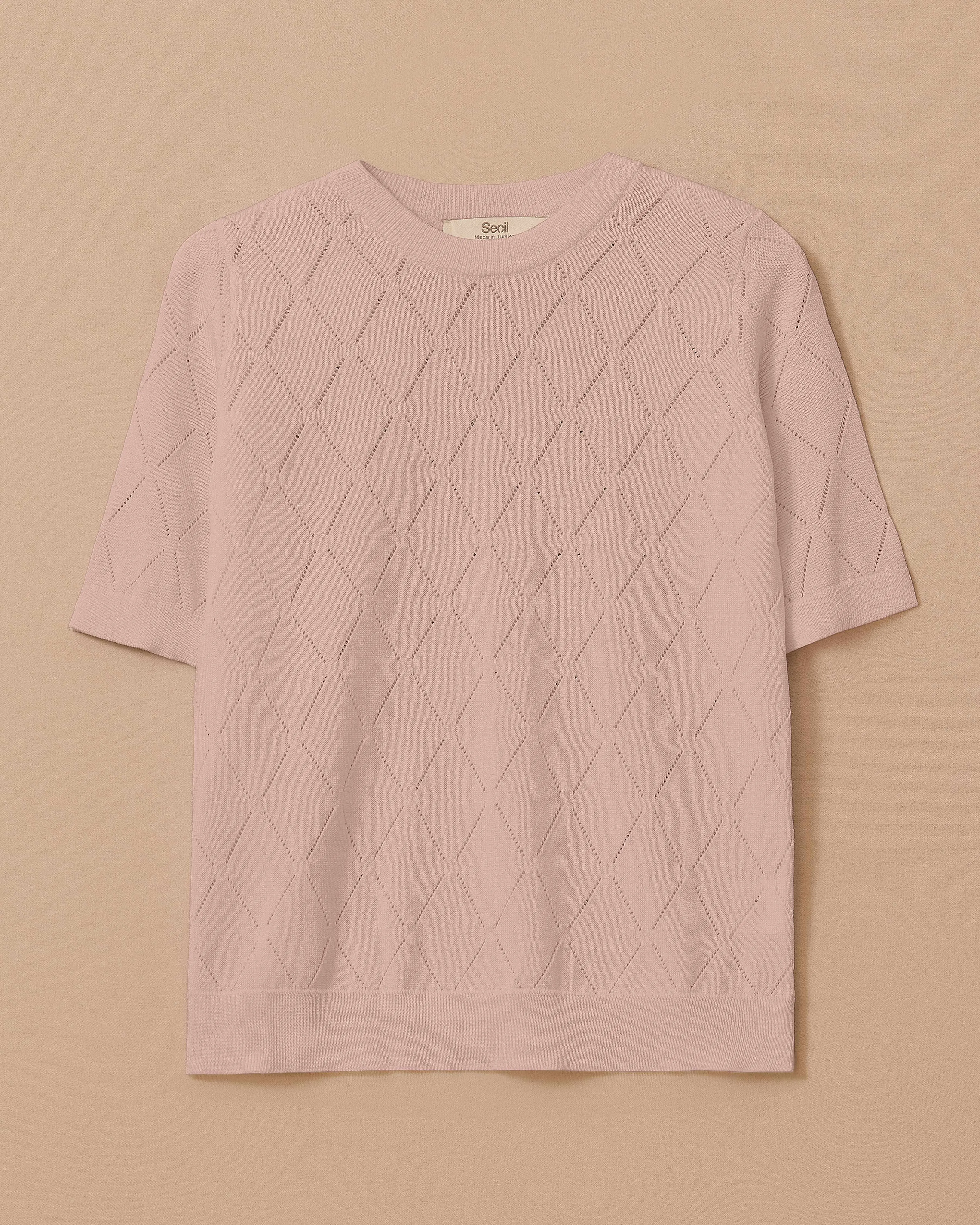 Desenli Kısa Kollu Triko Bluz