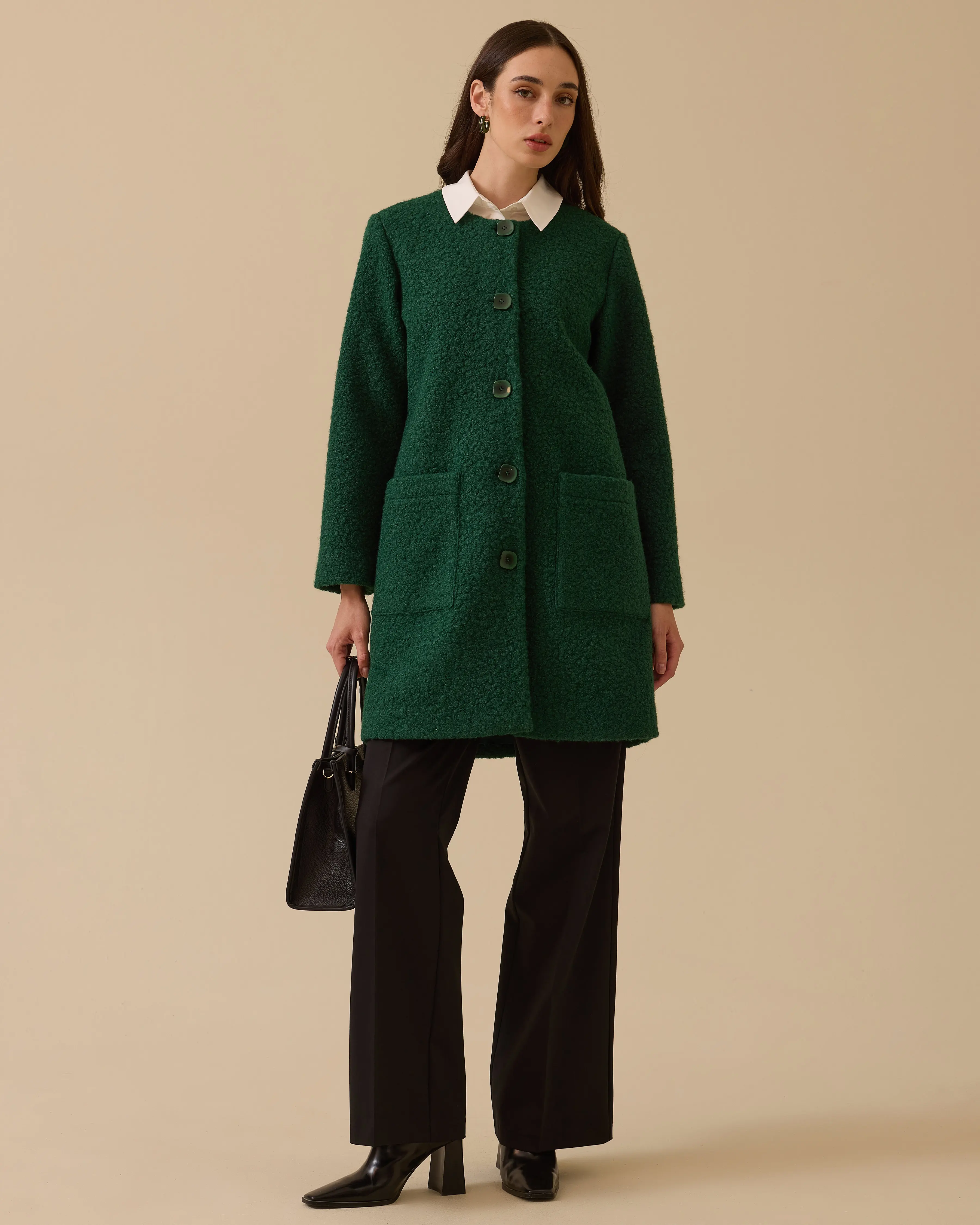 Plush Coat with Pockets and Buttons