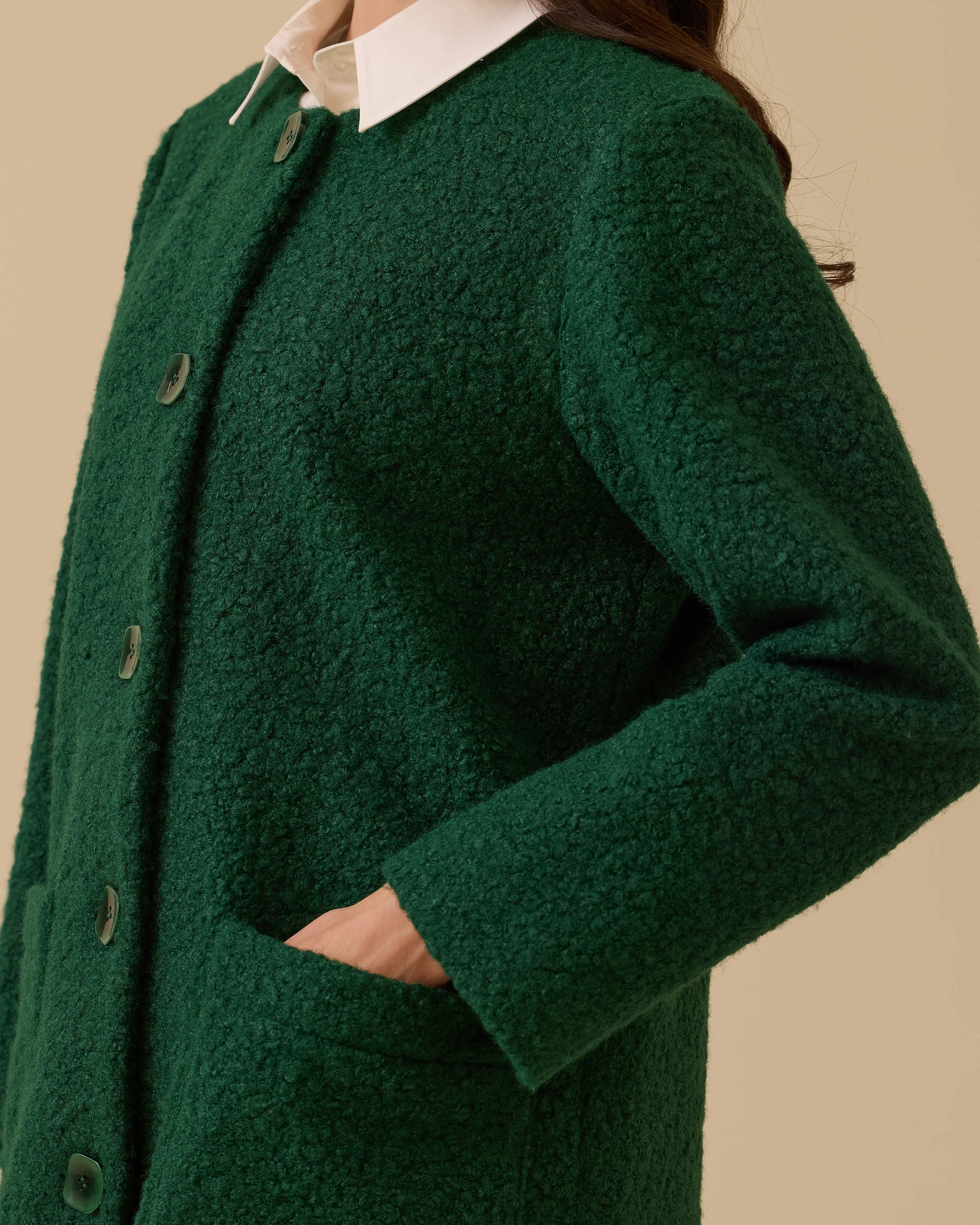Plush Coat with Pockets and Buttons
